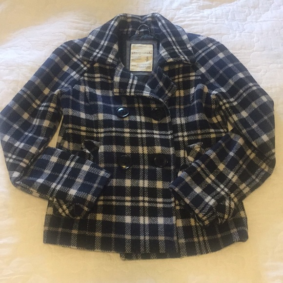 Checkered Plaid Pea Coat - Picture 1 of 6